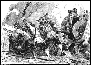 European colonists attack the Pequot village