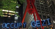 Photo of Gezi light brigade in Liberty Square (AKA Zuccotti Park)