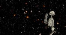 Skeleton praying in space