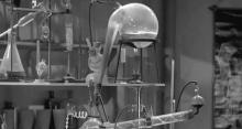 Black and white photo of a laboratory