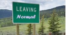 Photo of road sign reading, "Leaving Normal".