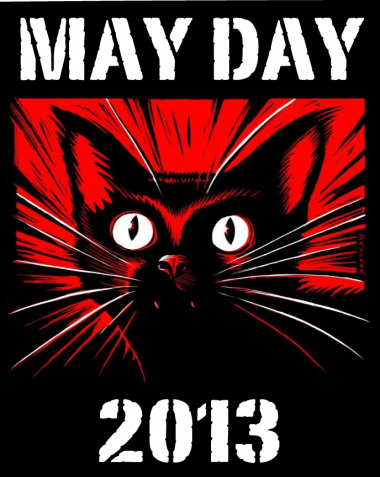 Post with black cat that reads, "May Day 2013"