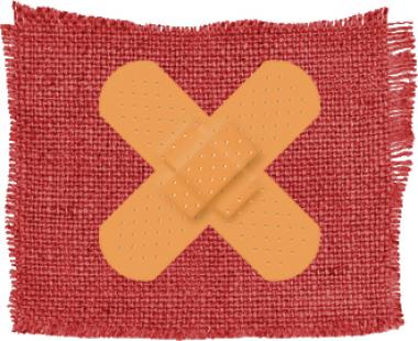 Image: Bandaids form an X to strike out false solutions to the debt crisis.