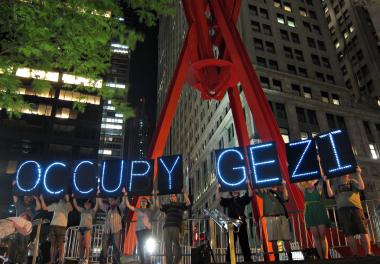 Photo of Gezi light brigade in Liberty Square (AKA Zuccotti Park)