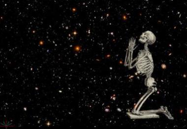 Skeleton praying in space