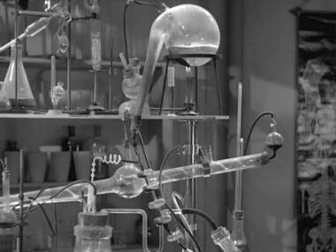 Black and white photo of a laboratory